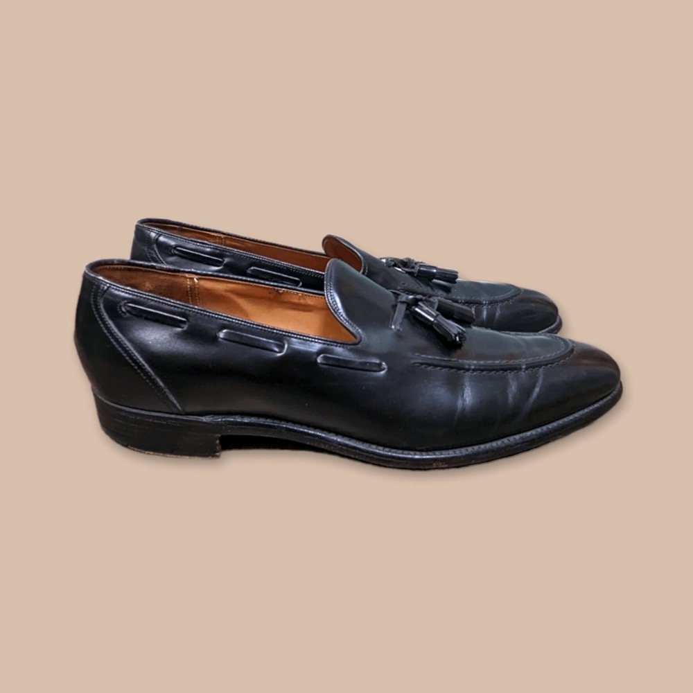 Alan McAfee handcrafted in England Men's black leather tassel loafers EUC 11 - Picture 2 of 9